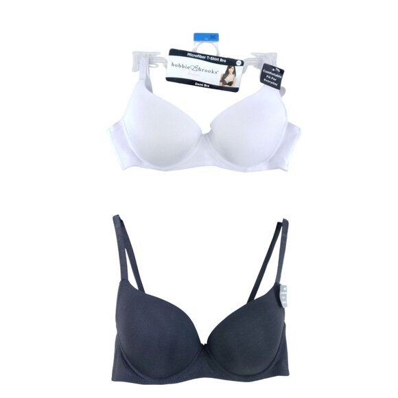 2 Bobbie Brooks Demi Tshirt Bras Size 34C Black White - Picture 1 of 11